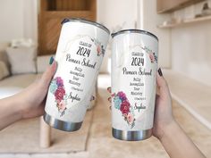 two women holding up cans of alcohol in their hands with the words, 2021 princess school on them