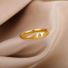 18K Gold Initials Ring, Dainty Initial Ring, Dainty Letter Ring for Women | eBay Gold Finger Rings For Women, Letter Rings, Gold Initial Ring, Gold Finger Rings, Trendy Rings, Aesthetic Wedding, Gold Color Ring, Letter Ring, Ringe Gold