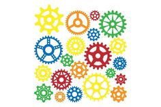 colorful gears are arranged in the shape of a square