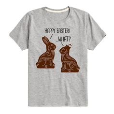 "He'll be \"EGG-static\" while wearing this boys' Chocolate Easter Bunny Graphic Tee. He'll be \"EGG-static\" while wearing this boys' Chocolate Easter Bunny Graphic Tee. Crewneck Short sleevesFABRIC & CARE Solid: 100% Cotton Heather: 50% Cotton/50% Polyester Machine wash Imported Size: Large. Color: Med Grey. Gender: male. Age Group: kids." Easter Festivities, Bunny Graphic, Easter Snacks, Chocolate Easter Bunny, Easter Morning, Bunny Svg, Vinyl Ideas, Easter Chocolate, Easter Shirt