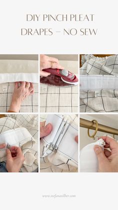 the instructions for how to make a diy pinch pleat drapes - no sew