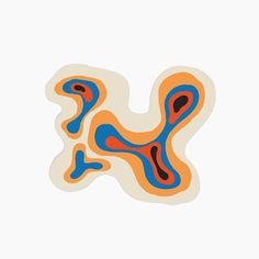 an orange and blue sticker that is shaped like the letter w on a white background