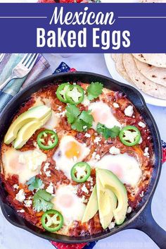 mexican baked eggs in a cast iron skillet