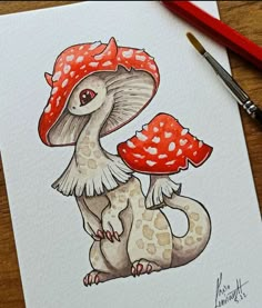 a drawing of a mushroom sitting on top of a table