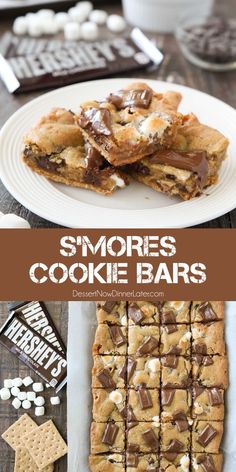 s'mores cookie bars with chocolate and marshmallows