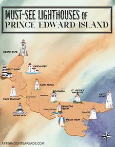 graphic map with pop up illustrated lighthouses Canada Road Trip