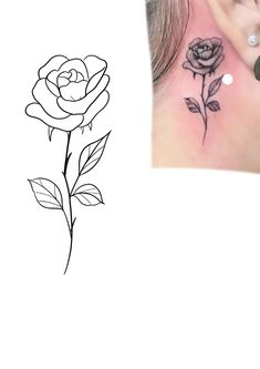 a woman's neck with a rose tattoo on it