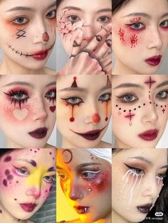 Anime Make Up Ideas, Clown Make Up Tutorial, Fizzarolli Makeup, Clown Eye Makeup, Drag Eye Makeup, Clown Makeup Aesthetic, Hallowen Schminke, Anime Inspired Makeup, Clown Makeup Looks