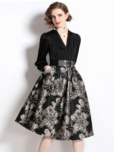 Temperament Fashion Jacquard Casual Dress For Women' Long Sleeves Female Vintage Ladies Elegant High Long Dress For Women, Jacquard Dress, Stylish Clothes For Women, Fairy Dress, Vintage Elegant, Dress Pant, Office Lady, Type A, Office Ladies