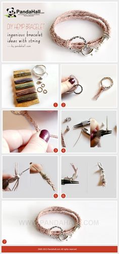 the instructions for how to make a bracelet with scissors and thread, including yarns