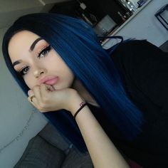 Blue Black Hair Extensions, Behind Ear Hair Dye, Royal Blue Hair, Undercut Haircut, Blue Black Hair, Dark Blue Hair, Hair Color Pastel, Haircut Styles