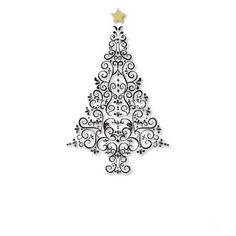 a black and white christmas tree with stars on it's top, in the shape of an ornament