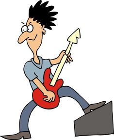 a cartoon man playing an electric guitar and holding it in his right hand illustration by person