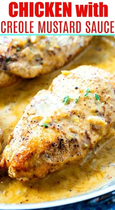 chicken with cremee mustard sauce on a plate