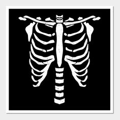 a black and white image of a human skeleton with the ribs exposed in it's chest