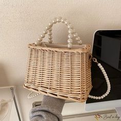 Bird in Bag - Rattan handbag beach bags beach bags fashion simple grass lace pearl bags Elegant Basket Shopping Bag, Elegant Basket-shaped Shopping Bag, Summer Straw Bag With Pearl Handle In Natural Color, Summer Bags With Pearl Handle In Natural Color, Summer Beige Straw Bag With Pearl Handle, Natural Bags With Pearl Handle For Summer, Elegant Rectangular Straw Bag For Spring, Summer Beige Shoulder Bag With Pearl Handle, Elegant Spring Straw Shopping Bag