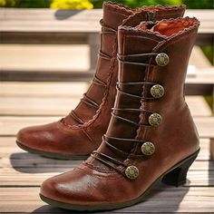 Category:Boots; Upper Materials:Faux Leather; Season:Winter,Spring   Fall; Heel Type:Kitten Heel; Gender:Women's; Toe Shape:Round Toe; Type:Booties Ankle Boots; Style:Vintage,Casual,Fashion,Elegant; Heel Height(inch):1-2; Outsole Materials:MD (Phylon); Occasion:Daily,Outdoor; Closure Type:Lace-up; Pattern:Solid Color; Listing Date:10/13/2023; 2024 Trends:Brogue,Plus Size,Heel Boots,Button Boots; Heel Height:Mid Heel Cheap Ankle Boots, Booties Ankle Boots, Winter Ankle Boots, Boots Winter, Vintage Boots, Lace Up Ankle Boots, Leather Buckle, Mode Vintage, Vintage Shoes