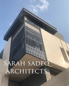 the words sarah sadec architectures are in front of an image of a building