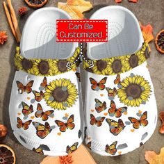 Introducing our Butterfly Sunflower Be Kind Unisex Clogs Clog Shoes – a unique and custom-designed footwear that combines style, comfort, and a powerful message. These one-of-a-kind Unisex Clogs are more than just shoes; they are a statement of positivity and kindness. Featuring a vibrant butterfly and sunflower design, these Unisex Clogs are a feast for the eyes. The stunning colors and intricate details make them a true fashion statement, allowing you to express your personality with eve Custom Shoes Sunflower, Custom Crocs Shoes, Sunflower Stuff, Butterfly Sunflower, Custom Crocs, Crocs Clog, Versatile Shoes, Crocs Crocband, Crocs Clogs