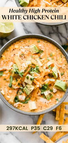 Close-up of white chicken chili in a bowl with beans, chicken, and a creamy sauce. Easy White Chicken Chili, Creamy White Chicken Chili, High Protein Dinner, High Protein Meal Prep, Macro Friendly Recipes, Macro Meals, Health Dinner