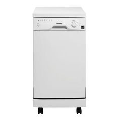 a white dishwasher sitting on top of a counter