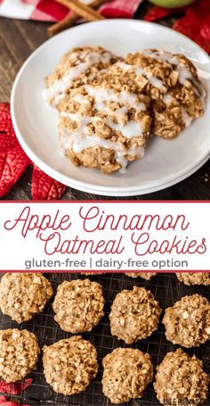 apple cinnamon oatmeal cookies on a white plate