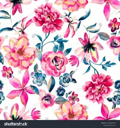 watercolor floral pattern with pink and blue flowers on white background stock photo edit now