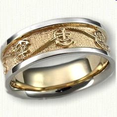 two tone gold and silver wedding ring with an anchor