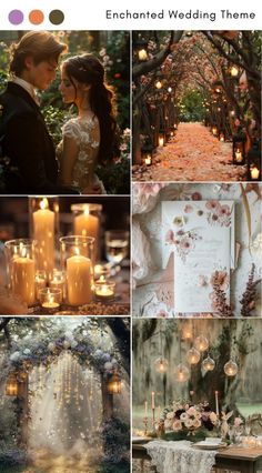 a collage of photos with candles, flowers and wedding decorations in the foreground