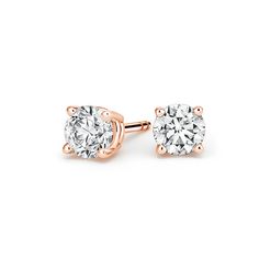 Round Diamond Stud Earrings - 14K Rose Gold. These beautiful earrings feature a matched pair of round brilliant diamonds secured in classic basket settings with guardian back posts. Rose Gold Diamond Earrings, Round Diamond Stud Earrings, Rose Gold Bridal Jewelry, Mens Earrings Studs, Black Diamond Earrings Studs, Black Hills Gold Jewelry, Diamond Earrings Studs Round, Bridal Fashion Jewelry, Black Hills Gold