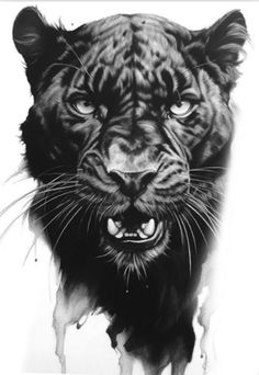 a black and white drawing of a tiger's face