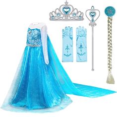 a frozen princess dress and tiara with accessories