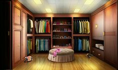 the closet is full of colorful shirts and other items in purple, blue, green, yellow