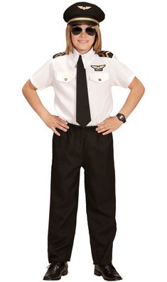 a boy in a pilot costume standing with his hands on his hips