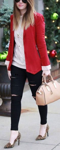 Womens Red Blazer, Look Working Girl, Teacher Fashion, Red Blazer Jacket, Looks Jeans, Red Blazer, Style Jeans, Casual Stylish