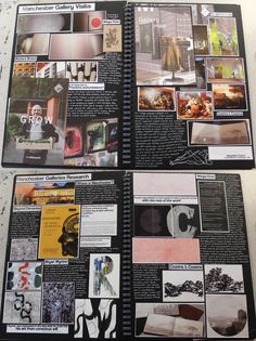 the inside pages of a book with pictures and words on it, all in black