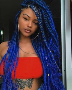 Underneath Dyed Hair, Trendy Bobs, Blue Box Braids, Hair Box Braids, Twist Braiding Hair, Hairstyles For Black Hair, Big Box Braids