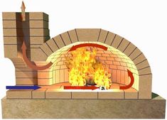 an image of a fire burning in a brick oven with flames coming out from it