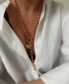 Handcrafted  by IJ Design Boutique 🤍🌟 High quality and unique design modern necklace with removable charms. One necklace = 4 ways to wear it. Made of: * 18k gold plated brass * Stainless steel  * 18k gold plated evil eye pendant * 18k gold plated clasp * Anti-allergenic * Long lasting Length 50 cm One necklace = 4 ways to wear it with removable pendant🤍❤️ -IJ DESIGN BOUTIQUE- From necklaces to earrings, we make jewellery using a wide range of materials. From silver and gold plated to freshwat Modern Gold-plated Charm Necklace With Adjustable Chain, Modern Gold Plated Charm Necklace With Adjustable Chain, Handmade Brass Charm Necklaces For Everyday, Everyday Handmade Brass Charm Necklaces, Handmade Brass Charm Necklace For Everyday, Handmade Yellow Gold Everyday Chain Necklace, Handmade Yellow Gold Chain Necklace For Everyday, Minimalist Chunky Chain Toggle Necklace Gift, Modern Gold Necklaces With Charms