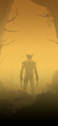 a man standing in the middle of a forest with an evil looking creature on his back