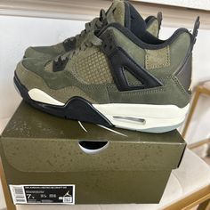 Brand New Never Worn Size 7 M/Y Green Jordan 4’s Outfit, Dark Green Jordans, Olive Jordans, Jordan 4 Olive Green, Jordan 4 Green, Jordans 4, 4s Jordans, Green 4s, Jordan Green