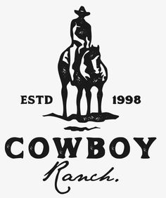 the cowboy ranch logo is shown in black and white, with an image of a man on