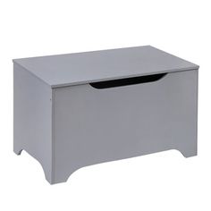 a grey toy box with a black lid