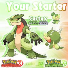 an advertisement for the pokemon game, you're starting to be called cattex grass steel