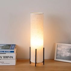 Minimalist Tubular Fabric Nightstand Light - Beige 1-Light Reading Lamp Zen Table, Bedside Reading Lamps, Desk Lamp Design, Night Table Lamps, Nightstand Light, Book Lamp, Wooden Table Lamps, Nightstand Lamp, Handmade Lamps