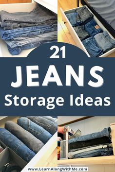 Organize your denim collection now with these simple jeans storage ideas.
There are ways to store jeans in your closet...but don't worry if you don't have a closet!  Lots of the ideas will work for people that don't have closets.

Underbed storage options?    Check
Hanging jeans organizers?      Check
Dresser drawer storage?          Check

This list of jeans storage ideas has lots of options. Not all of the storage solutions will work for YOU, but I bet at least one of them will.
#jeansstorage Shorts Storage Ideas, Shorts Storage, Panty Storage Ideas, Storage Drawers Closet, Pants Organizer, Pants Storage Ideas Small Spaces, Sweatpants Storage Ideas, Jean Drawer Organization, Pants Storage