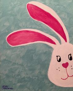 a painting of a white rabbit with pink ears