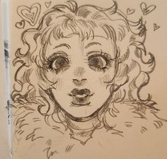 a drawing of a woman with curly hair