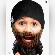 a man with a beard wearing a beanie and leather jacket is making a funny face