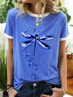 Dragonfly Pattern, Dragonfly Prints, Animal Print Fashion, Cotton Shirts, Floral Print Tops, Online Tops, Cute Tshirts, Grey Women, Summer Cotton